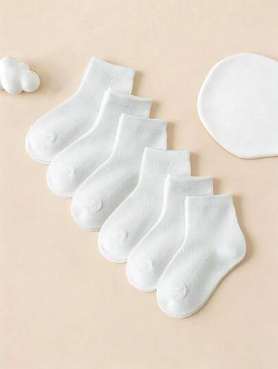 6 Pairs Kids White Mesh Breathable Ankle Socks, Minimalist Versatile Children Sports Short Socks, Suitable For Boys And Girls To Wear For School, Sports And Running