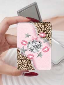 1PC Millennium Y2K Style Sweet Series Vanity Mirror, Foldable Lightweight Ultra-Thin Convenient Hand Mirror, PU Leather, Suitable For Multiple Scenes And All People, Small Mirror For Carrying, Pocket Mirror, Cartoon Ins Style Unique Leopard Print Star Pattern, Suitable For Various Occasions, Travel, Party, Work, School - Multicolor - View 10
