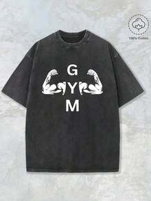 Gym Motivation Design Print Washed T Shirt 230gsm, Round Neck Gym & Door Sports Apparel, All-Season Fitness Shirt, Training Gear, Sporty Design, Durable Construction, Performance Wear, Casual Athletes, Gym Shirts, Comfortable Fit Shirt, Work Clothing, Street Style, Fitness Enthusiastssummer Outfits For Women - 黑色 - 查看 5