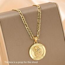 1pc 14K Gold Plated Copper Vintage Style Catholic Saint Anthony Necklace, Saint Anthony Pendant Engraved With "Saint Anthony Pray For Us", Restoring Classic Religious Elements, Symbolizing Faith Protection And Spiritual Comfort, Suitable For Men And Women Daily Wear, Commuting, Church, Prayer And Other Occasions, Can Be Paired With Casual Or Formal Attire To Show Solemn Texture. - Yellow Gold - View 8