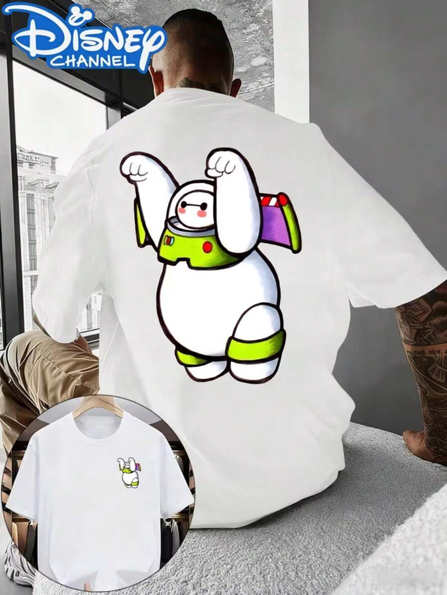 Disney-Dabai Buzz Lightyear Dream Linkage Printing, Men's T-Shirt With Round Neck And Short Sleeves, Loose And Comfortable Version, 100% Cotton Machine Washable, Skin-Friendly And Durable. - 白色 - 查看 1
