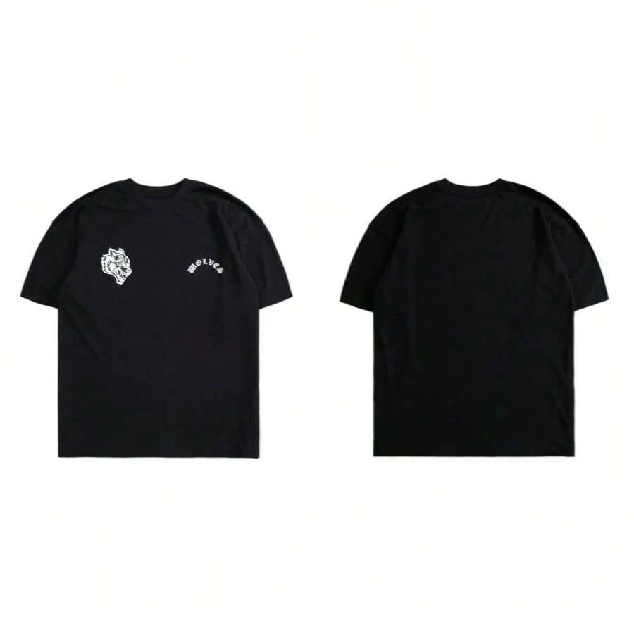 DARCSPORT American-Style Retro T-Shirt For Couples, Men's Top, Pure Cotton Loose-Fit Round-Neck T-Shirt - T240904 Màu đen - Xem 1