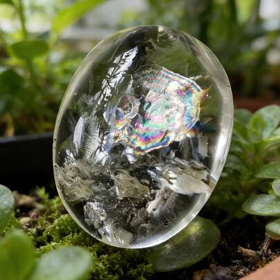 1pc High Quality Natural Transparent Quartz Crystal Palm Stone, White Crystal Stone, Suitable For Fish Tank Decor, Jewelry Making, Boho Home Decor, Home & Office Decoration, Ideal Holiday Gift