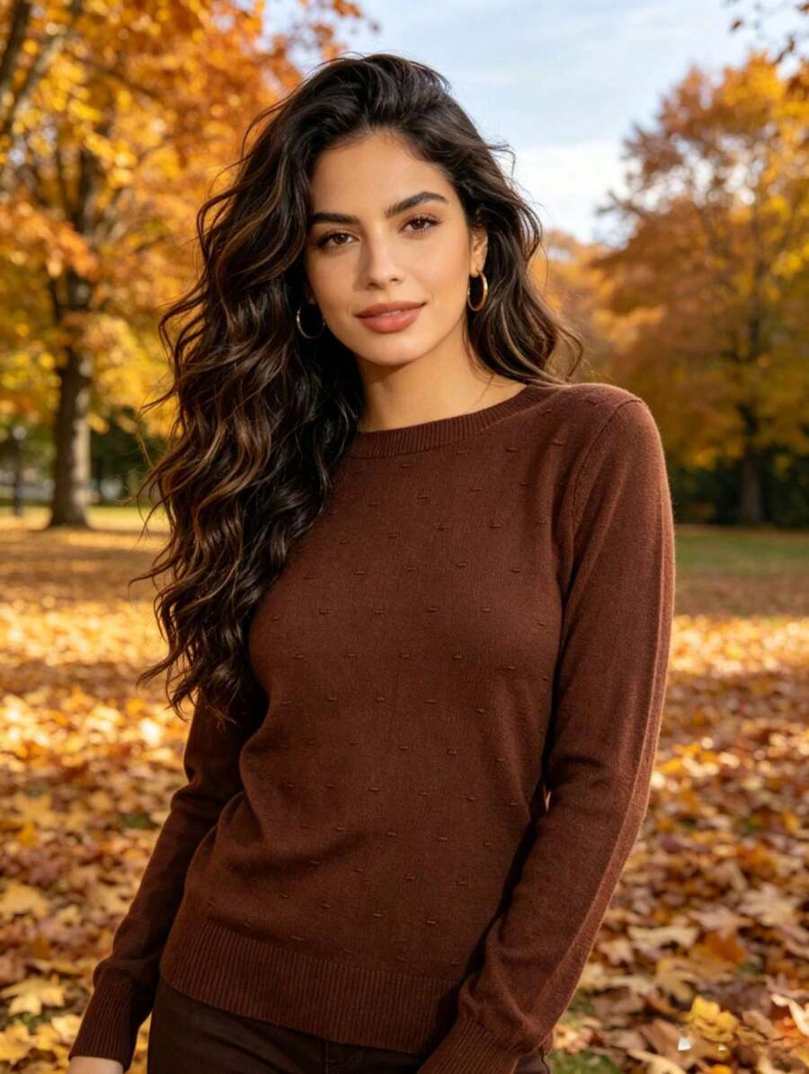 Women's Long-Sleeved Modal Knit Sweater Made From Imported Materials. - Coffee Brown - View 1