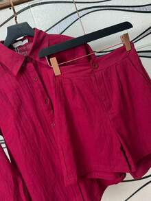 Linen Shirt And Shorts Set (2 Pieces) - Purple - View 6