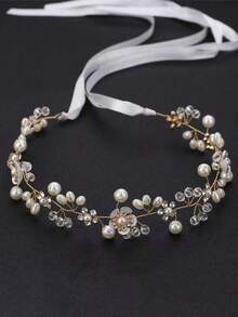 1pc Handmade Crystal Rose Flower Leaf Wreath Headband, Bridal Wedding Bridesmaid Beach Holiday Headpiece,Summer - Pink - View 7