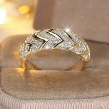 Vanel 1 chiếc nhẫn vàng cao cấp, thiết kế tinh xảo với đá Cubic Zirconia trong suốt, trang sức đeo hàng ngày, món quà thanh lịch. - vàng trắng - Xem 4