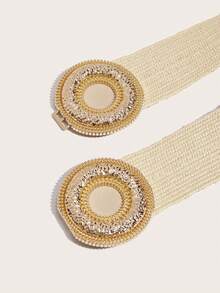 1 chiếc thắt lưng nữ kiểu Bohemian mùa hè dệt bằng cỏ PP, khóa tròn, co giãn, màu be, phù hợp với váy, trang phục thường ngày, đi nghỉ mát, tiệc bãi biển, lễ hội, mùa hè. - khóa tròn - Xem 4