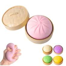 Dumpling Squishy With Steamer Box, Soft Dumpling Fidget Mystery Bao Bun Ball Jumbo Large Squeeze Dough Adults Birthday Holiday Present - 粉色 - 查看 2