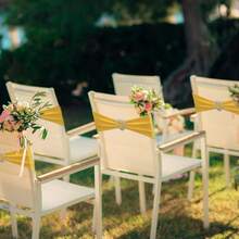 10pcs/Set Chair Back Decor Elastic Bands With Bowknot, Elastic Chair Covers With Heart Buckle Sliders, Universal For Wedding Party Event Decoration - Yellow Gold - View 6