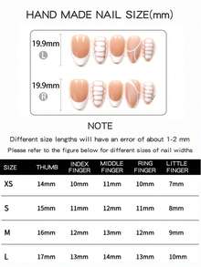 JUTI Short Almond Shaped Press-On Nails, 100% Handmade, Nude Base Color, White V-Shaped French Tips, Hand-Painted Bubble Stripes And Curved Lines, Glossy Finish, Suitable For Daily Wear, All Seasons, Set Includes 1 Nail File And Jelly Glue - Multicolor - View 3