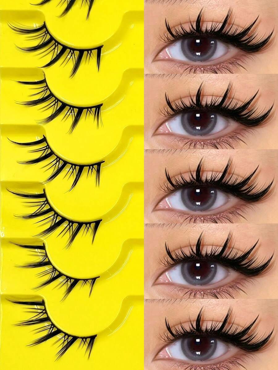 Asiteo 7 Paar Katzenauge Wimpern Natürliche Falsche Wimpern 3D Faux Mink Weiche Anime Wimpern Cosplay Halb Wimpern Streifen Wimpern, Falsche Wimpern, Wiederverwendbar, Für Tägliches Make-up Erweiterung Für Alltag & Party & Date, Als Geschenk - Schwarz - Übersicht 1