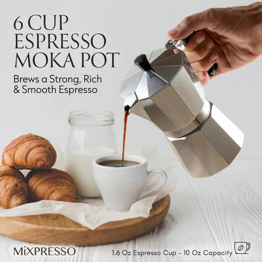 Ấm pha cà phê Moka kiểu 3 tách, Ấm Moka dùng được trên bếp ga, bếp điện, Ấm pha cà phê kiểu Ý cổ điển, Ấm pha espresso trên bếp, Ấm cắm trại pha được 3 tách espresso 5 oz - Cốc 4.4 oz - Nhiều màu - Xem 1