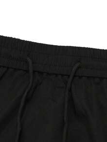 Pantalones anchos de pierna ancha con pliegues de estilo callejero estadounidense, pantalones casuales relajados con cintura ajustable para hombres - Negro - Ver 8