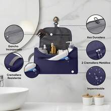 Set 2 Piezas Neceser Colgante Unisex Bolsa de Aseo y Maquillaje Negro + Azul - Negro+Gris - Ver 5