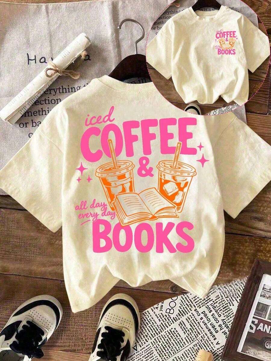 Camiseta de mujer "Café con hielo y sol", Camiseta de café con hielo, Amante del café |   Diseño exquisito |   Suelto y cómodo |   Fácil de combinar | - Albaricoque 5 - Ver 1