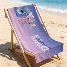 Khăn tắm biển Disney Lilo & Stitch - Khăn tắm biển in họa tiết ombre hồng tím Stitch & Angel, thích hợp cho hồ bơi và bãi biển. - A - Xem 1