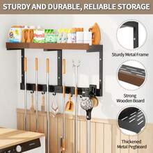 Broom Holder Wall Mount With Cleaning Supplies Organizer Laundry Room Shelves With Mop Hanger Rack Gripper Hooks And Vacuum Organizer Broom And Mop Organizer Wall Hanging For Home Garage Kitchen - màu đen - Xem 4