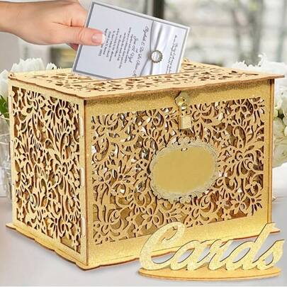 Caixa de Cartão de Casamento Brilhante Multicolorida, Caixa de Presente de Madeira e Caixa de Carteira, Adequada para Decoração de Recepção de Casamento, Festa de Aniversário, Chá de Bebê, Festa de Inauguração da Casa ou Formatura
