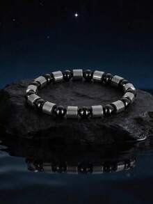 1 chiếc vòng tay co giãn bảo vệ mạnh mẽ - Vòng tay năng lượng chữa lành Obsidian Hematite, thời trang unisex, trang sức tâm linh, giúp tăng cường sự minh mẫn và tập trung. - màu đen - Xem 2