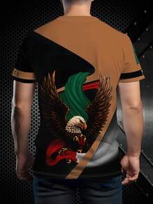 Men's Breathable Quick-Drying T-Shirt - Mexican Eagle Pattern In Green, White, And Red - Lightweight Activewear For Fitness, Travel, And Casual Wear - Fashionable Printed T-Shirt - 彩色 - 查看 2