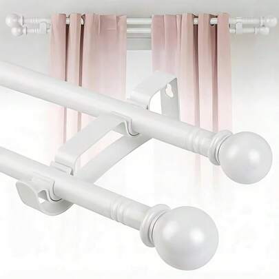 Bộ thanh treo rèm đôi có thể điều chỉnh, chiều dài từ 33 inch đến 120 inch, thanh treo rèm đôi bằng kim loại dạng ống lồng, phù hợp với cửa sổ, bao gồm giá đỡ, đường kính 5/8 inch. Lý tưởng cho rèm cản sáng trong phòng tắm, phòng ngủ và phòng khách (Màu trắng)