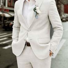 New Men's High - Quality Linen Two - Piece Suit. Lt's Stylish, Versatile, Suitable For Light Business Occasions, Parties And Weddings. - 象牙白 - 查看 5