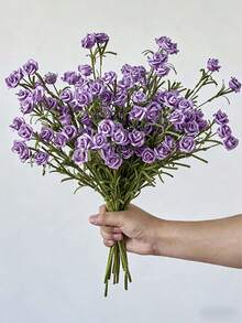 1/5pcs Purple Artificial Mini Rose Bouquet, 18.11-Inch Artificial Rose Bouquet, Realistic DIY Foam Floral Art, Suitable For Valentine's Day, Mother's Day Gifts, Wedding Bouquets/Centerpieces, Indoor And Outdoor Garden Party Home Background Decoration, Spring Room Desktop Vase Decoration, Birthday Gifts,Flower,Artificial Flower,Artificial Plants,Artificial Plants Outdoor,Garden Ornament,Artificial Flowers Outdoor,Ornaments Home. - Purple - View 1