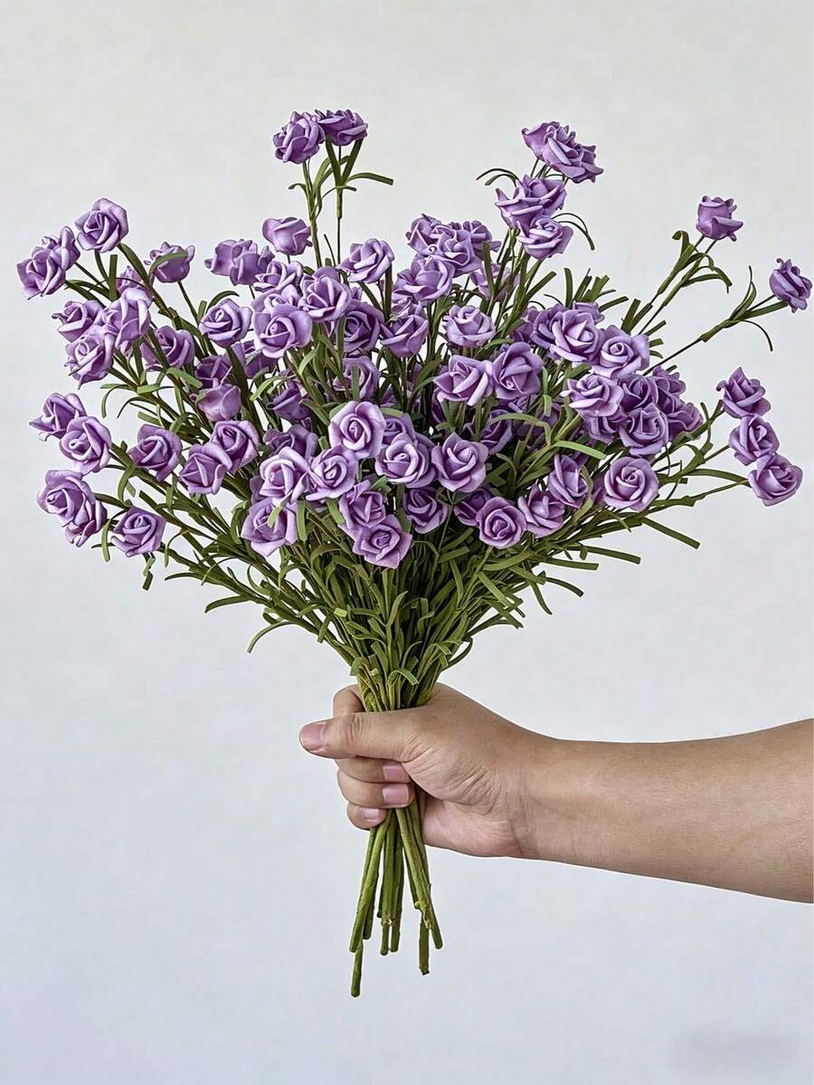 1/5pcs Purple Artificial Mini Rose Bouquet, 18.11-Inch Artificial Rose Bouquet, Realistic DIY Foam Floral Art, Suitable For Valentine's Day, Mother's Day Gifts, Wedding Bouquets/Centerpieces, Indoor And Outdoor Garden Party Home Background Decoration, Spring Room Desktop Vase Decoration, Birthday Gifts,Flower,Artificial Flower,Artificial Plants,Artificial Plants Outdoor,Garden Ornament,Artificial Flowers Outdoor,Ornaments Home. - Purple - View 1