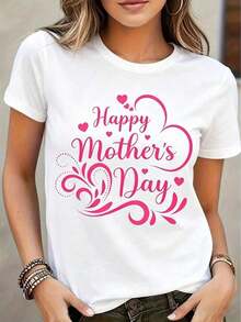 Camiseta con Estampado "MAMA" para el Día de la Madre - Corte Casual y Cómodo, Negra con Estampado de Letras Rosadas y Diseño de Corazón, Lavable a Máquina, Regalo para Mamá, Regalos para el Día de la Madre. - Blanco - Ver 6