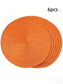 15-Inch Orange PP Handwoven Placemat, Round Woven Dining Table Mat, Heat-Resistant Pad, Decorative Mat, Best Seller, Multi-Color Options, Tablecloth, Wrinkle-Resistant Dining Table Mat, Suitable For Birthday, Christmas, Housewarming, Celebration Banquet, Holiday Party, Family Gathering And Other Occasions - Orange - View 6