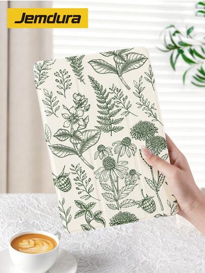 2025 Green Leaf Floral Print Tablet Case, Tri-Fold Stand Protective Cover Compatible With IPad 10.2", Pro 2021/2020, 9th/10th Gen, (A16) 11", Galaxy Tab A8 10.5" 2022, Matepad 10.4"/Tab, Anti-Drop, Pencil Slot, Sleep/Wake Support, Romantic Valentine's Day Gift