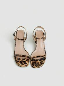 Tacones altos de leopardo marrón para mujer, zapatos de vestir de fiesta y boda con tacón grueso y punta abierta, sandalias de punta puntiaguda con tira trasera de 7 cm de tacón formal - Estampado de leopardo marrón - Ver 2
