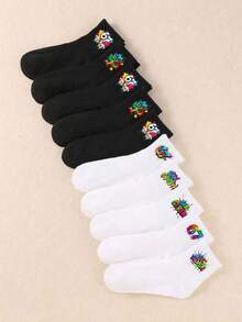 4 Pairs Random Color 67 Meme Graphic Socks, Colorful Rainbow Style Mid-Calf Socks, Suitable For Children Summer Casual Sports Wear - Multicolor - View 4