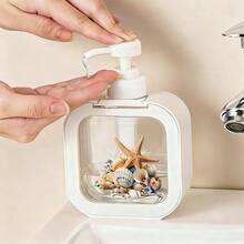 Dispensador de baño creativo con bomba manual - Composición de estrella de mar y concha, fondo negro, diseño vibrante, adecuado para baño, cocina, fregadero - Para jabón, lavado de manos, gel de ducha, etc. - Dispensador de loción innovador, accesorios de baño - 1 artículo rosa - Ver 3