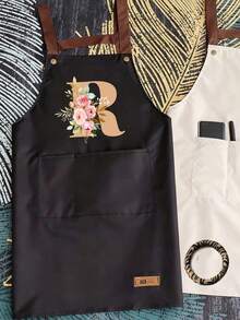 Với nhiều túi tiện dụng, họa tiết chữ cái A-Z hoa văn vàng, kiểu dáng unisex, dây đeo yếm chắc chắn, túi lớn, có thể giặt, chống bám bẩn và bền bỉ, tạp dề nhà bếp. - Nhiều màu - Xem 6