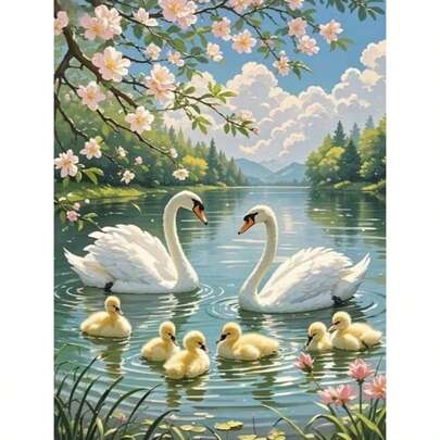 1pc [30*40cm/11.8*15.7in]5D Acrylic Diamond Painting Kit, White Swan Pattern, Suitable For Adult Beginners DIY Mosaic Diamond Art, Full Drill Handmade DIY Diamond Painting, Suitable For Living Room, Bedroom, Office Wall Decor, Surprise Art Home Decor Gift For Family And Friends, Frameless