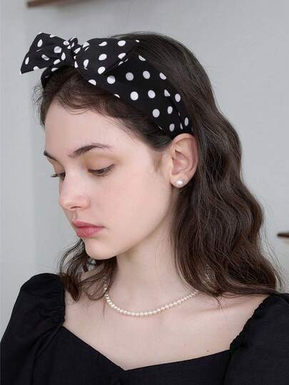 1pc Black & White Polka Dot Bow Non-Slip Headband, Retro Fashion Bow Headband For Women, Suitable For Daily, Party, Date