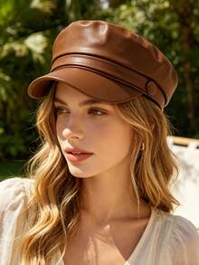 女士贝雷帽，薄款海军蓝皮革帽 | 多功能报童帽，高帽冠设计使脸型看起来更小，海军蓝皮革帽 | 适合所有季节、假日、节日 - 彩色 - 查看 14