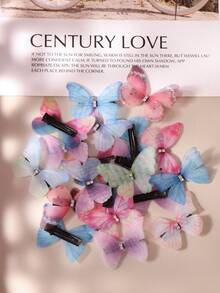 5/10/20pcs Colorful Double-Layer Butterfly Hair Clips, Textured Tie Dye, Rhinestone Inlaid, Fluttering, Lifelike, Assorted Shapes And Colors 5cm Chiffon Butterfly Hair Clips/Claws, Best Gift For Women And Girls, Suitable For Wedding, Beach, Party, Casual Occasions, Random Colors And Styles,Travel,Birthday - Multicolor - View 1