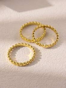1 Set/3 piezas, Anillos con bolas doradas de moda, Anillos minimalistas adecuados para el uso diario de las mujeres, Regalo para vacaciones - Juego de tres piezas de oro 863 - Ver 17