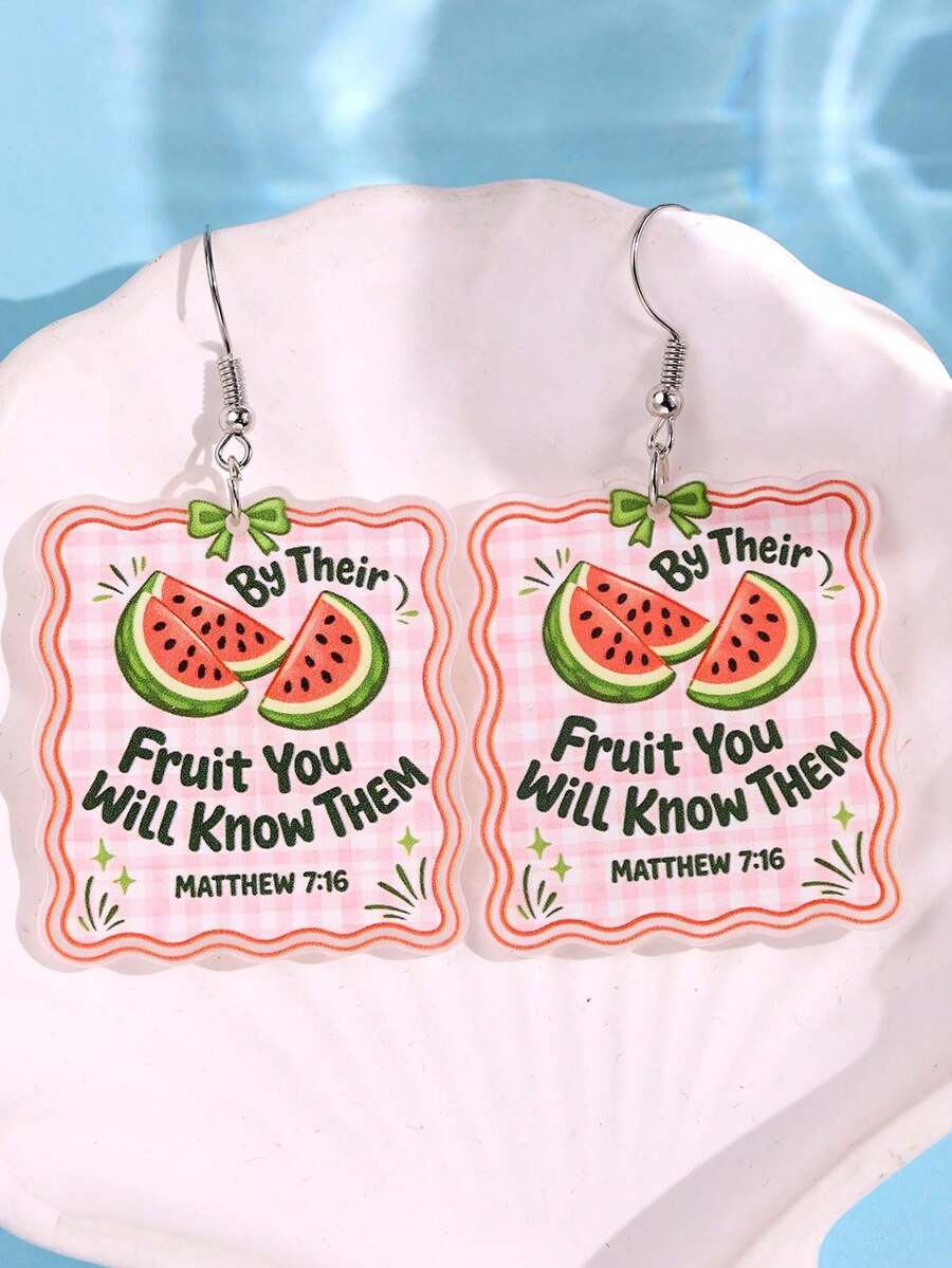 1 Pair Fashionable & Exquisite Versatile Unique Creative Watermelon Acrylic Dangle Earrings, Suitable For Daily Wear, Party, Commute, Holiday, Jewelry For Women - Multicolor - View 1