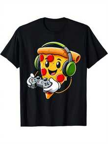 Camiseta divertida para jugadores, amantes de la pizza, juegos y videojuegos.Manga corta cómoda y casual para el verano. - Negro - Ver 6