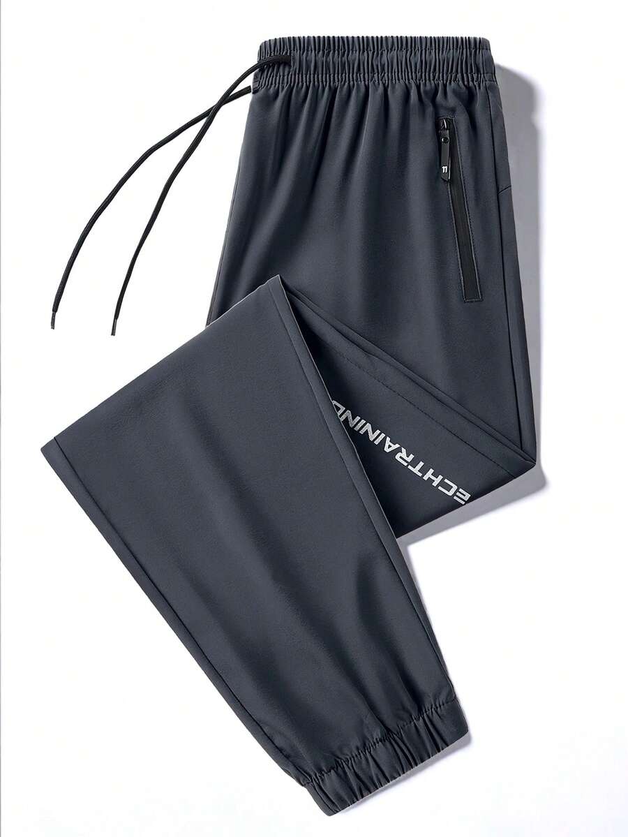 Men's Lightweight Running Pants, Thin Jogging Drawstring Sports Casual Trousers For Spring/Summer, Solid Color Outdoor Sportswear - Dark Grey - View 1