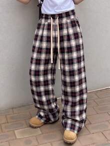 Quần ống rộng kẻ caro Fractyr dành cho nam, chất liệu mềm mại, phong cách đường phố preppy, quần thường ngày kẻ caro retro Y2K. - Đen và trắng - Xem 3
