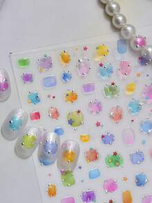 1片3D金属果冻宝石美甲贴纸，粉彩马卡龙水晶美甲贴花，自粘超薄美甲用品 - 彩色 - 查看 4