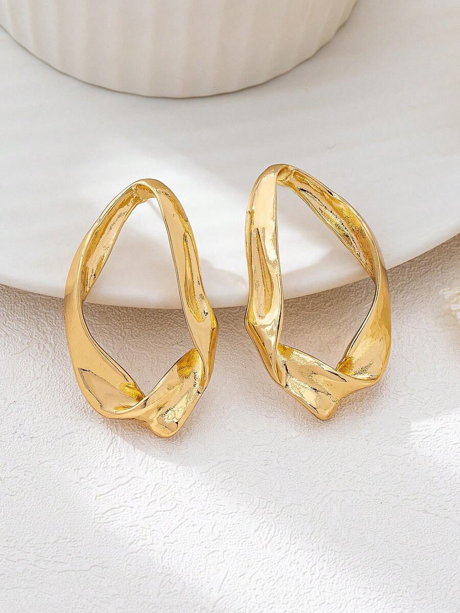 1 đôi bông tai hình giọt nước rỗng hình học - Vàng - Xem 1