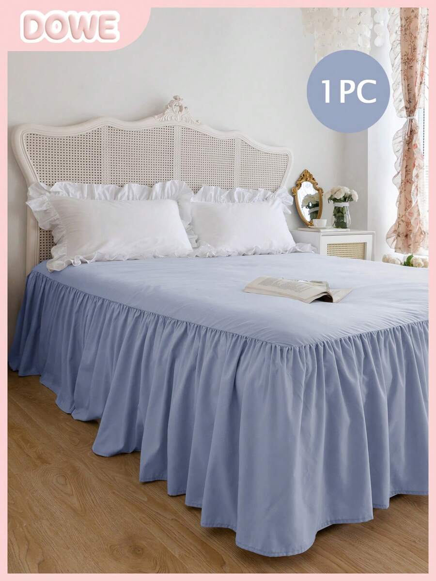 1 tấm phủ chân giường, bộ đồ giường, ga trải giường mềm mại và thoáng khí, viền xếp ly có chun co giãn, mang lại giấc ngủ thoải mái, nhẹ nhàng và thanh lịch, chất liệu mềm mại như mây, phù hợp với giường đơn, giường đôi, giường cỡ Queen, giường cỡ King, có thể giặt máy, trang trí phòng ngủ theo phong cách công chúa. - Màu xanh nhạt - Xem 1