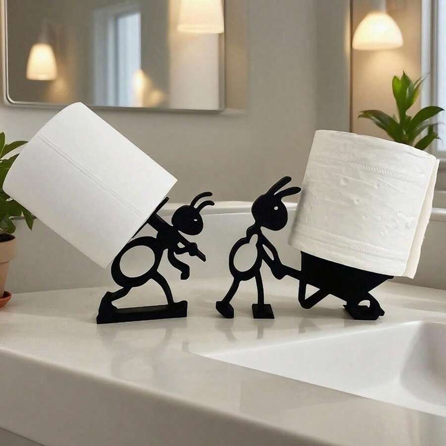 2pcs Ant Shaped Toilet Paper Holder, Bathroom Tissue Paper Dispenser, Funny Paper Towel Rack For Living Room, Camping BBQ, Bathroom Storage, Paper Towel Stand, Independent Bathroom Set, Cute Bathroom Decor - 彩色 - 查看 1