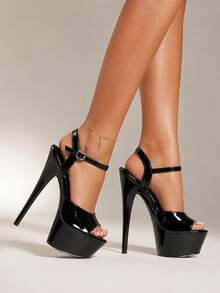 Elegant Platform Sandals For Women Summer Black Sandals Twist Front Chunky Heel Ankle Strap Heels Detail Prom Heels Zapatos De Mujer Elegantes - Black - View 3